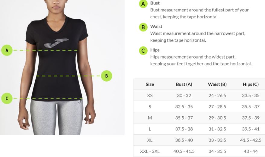 JOMA WOMEN Sizing Chart Kicks and Sticks